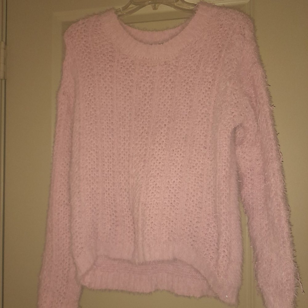 Cropped Angora like Pink Sweater Size M